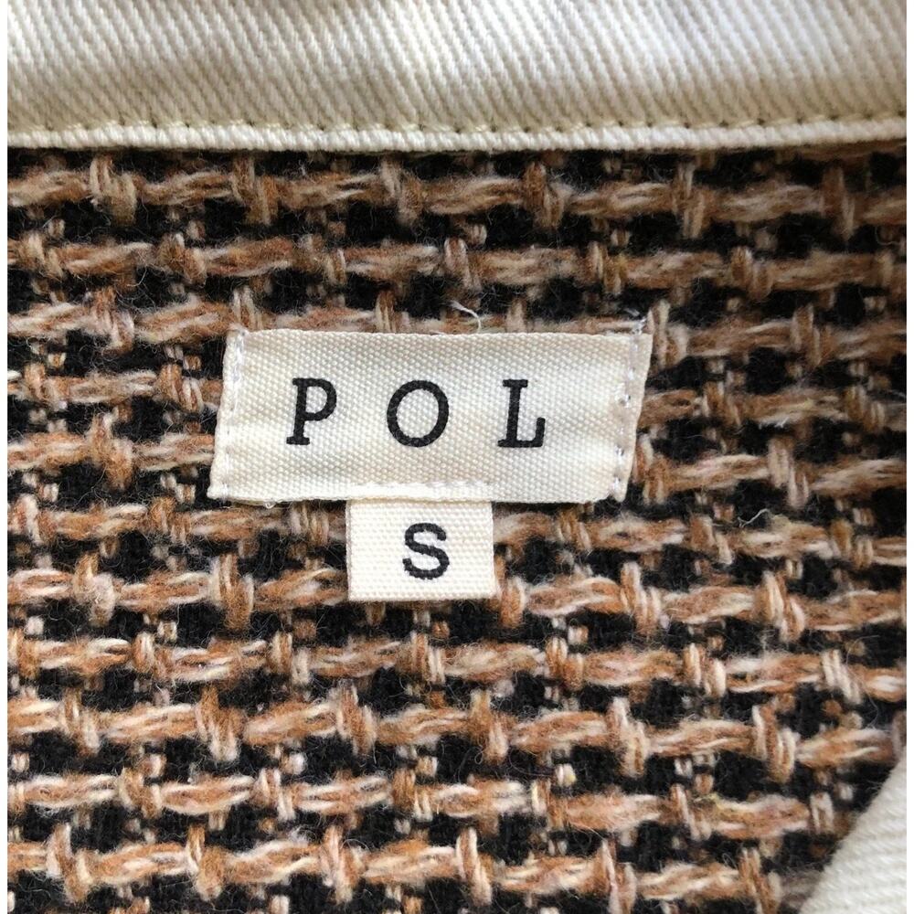 POL White Denim Jacket Ruffle Tweed Collar Frayed Hem Button Front Boutique SM - Picture 8 of 9